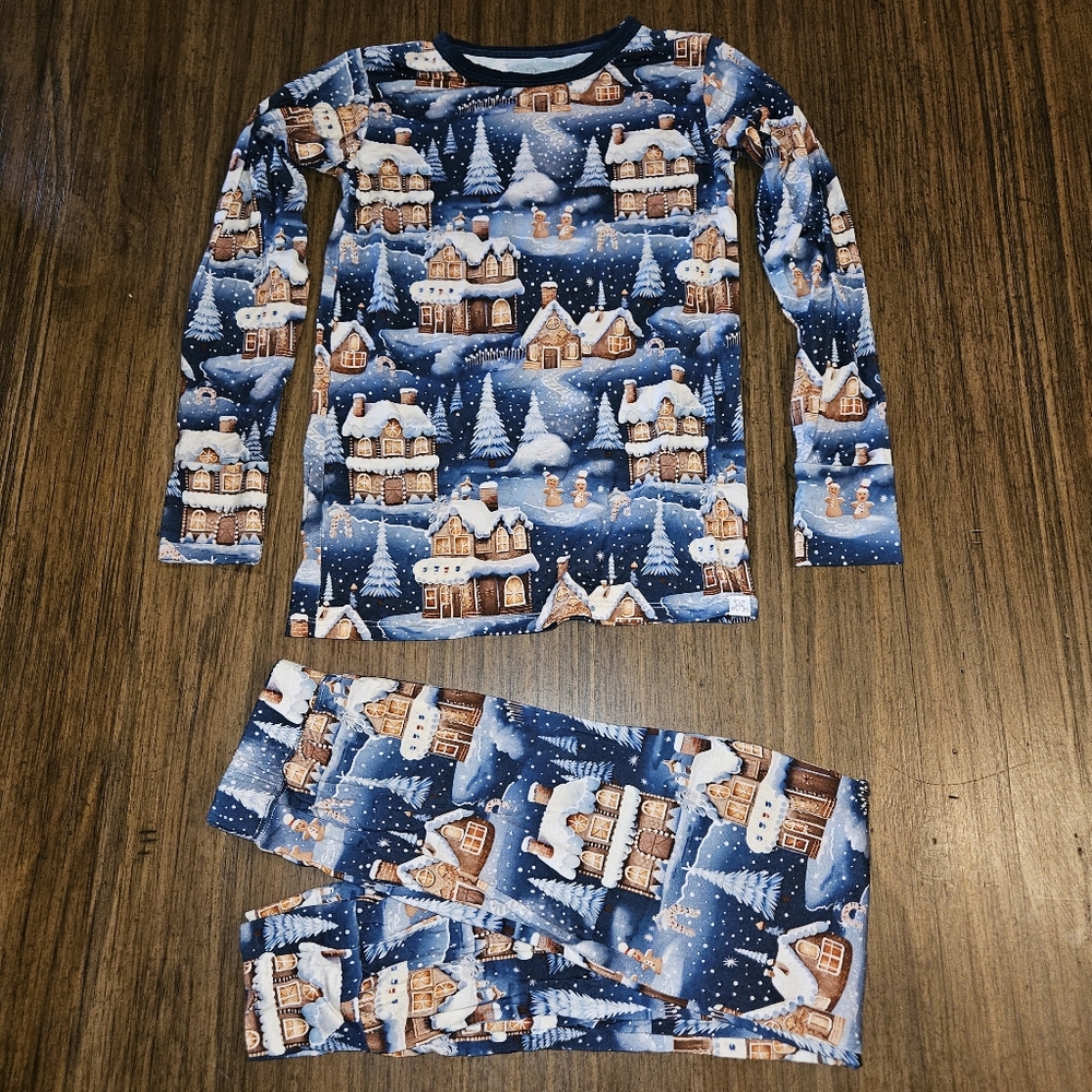 Kids' Navy Blue Winter Village Pajama Set